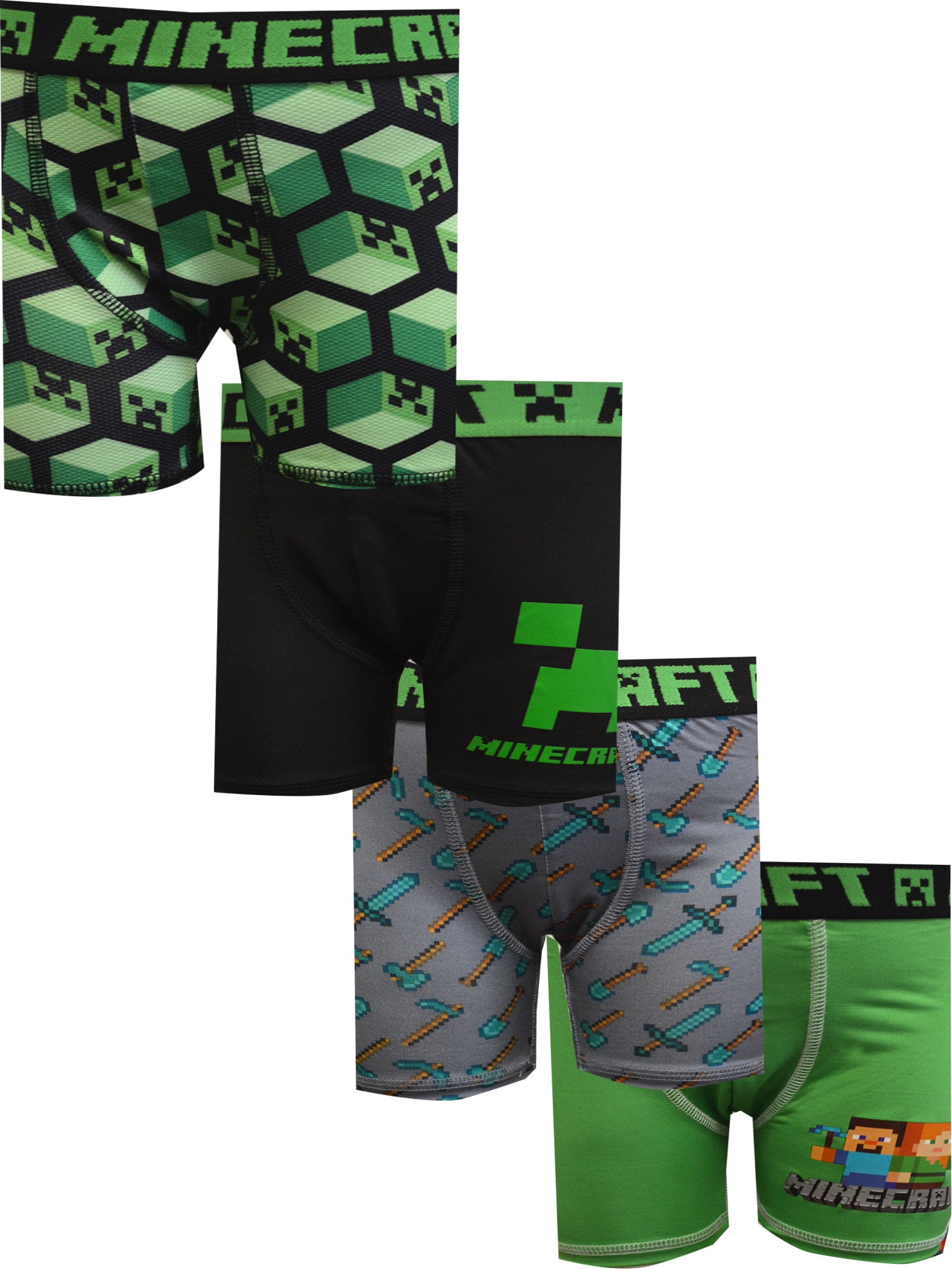 BioWorld Merchandising Boys Minecraft Creeper 4 Pack Boxer Briefs (8)