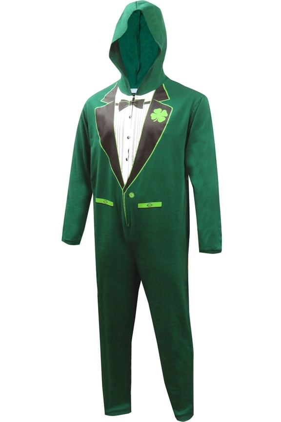 Merchandising Mens Luck of the Irish Green Tuxedo One Piece Pajama (Medium)