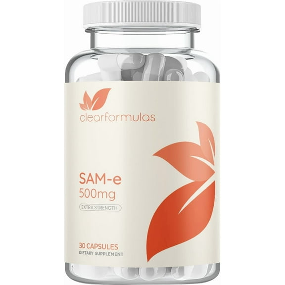 Clear Formula Bioactive SAM-e Supplement Capsule for Liver, Mood & Joint Support, 500mg, 30 Count