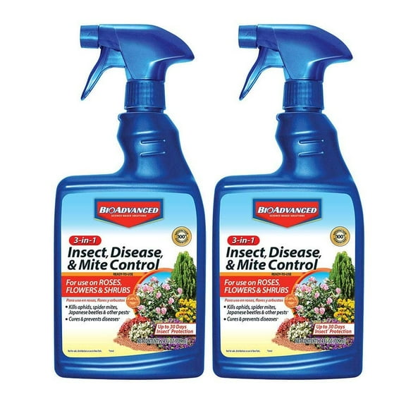 BIOADVANCED 701290B Insecticide Fungicide Miticide 3-in-1 Insect, Disease & Mite Control, 24 oz, Ready-to-Use Pack of 2