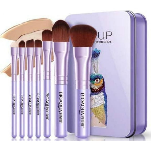 Bioaqua Makeup Brushes Foundation Lipstick Eyebrow Perfume Face Powder Eye Shadows Set - 7 Pcs (Purple)