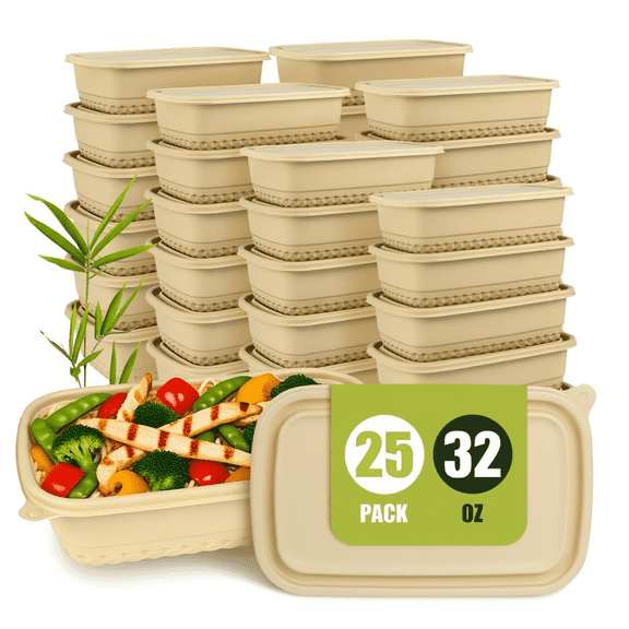 Wuxiuli Biobased Bamboo Meal Prep Containers with Lids Beige 25 Pack