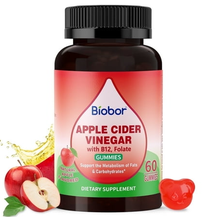 Biobor Apple Cider Vinegar Gummies with Vitamin B12, 60 Count