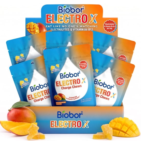 Biobor Hydration Electrolyte Gummies, Energy Support Gummy with Sodium, Potassium, Chloride, Vitamin B6 & B12 for Daily Life, Chewy