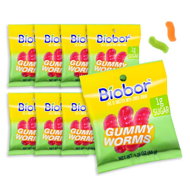 Biobor Low Sugar Gummy MMF7 Worms, Keto Friendly Snack Naturally Candy