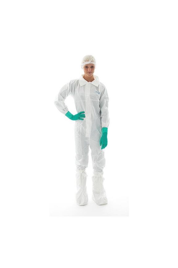 Bioclean Coveralls,L,Wht,Non-Porous Film Lam,PK20 S-BDCCT