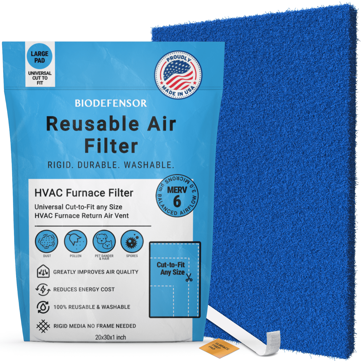 Biodefensor Blue 20x30x1 Washable Reusable Furnace Filter