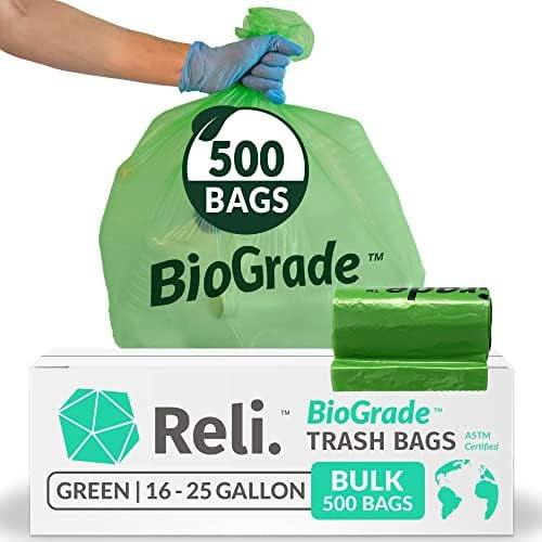 Biodegradable 16-25 Gallon Trash Bags | 500 Count Bulk | ASTM D6954 | Green | Eco-Friendly | Oxobiodegradable Under Certain Conditions (See Product Description)
