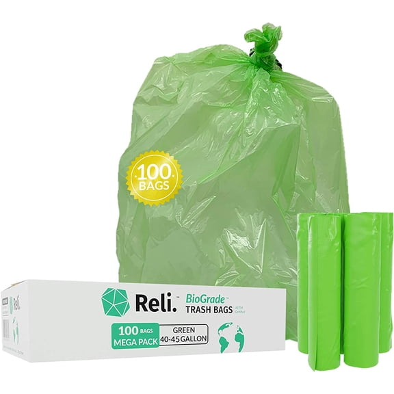 Biodegradable 40-45 Gallon Trash Bags | 100 Count | ASTM D6954 | Green | Eco-Friendly | Oxobiodegradable Under Certain Conditions (See Product Description)
