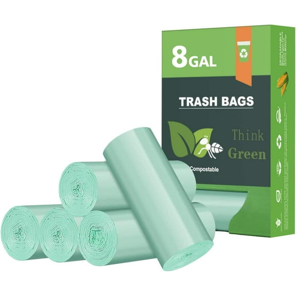 Biodegradable 8 Gallon Trash Bags, Garbage Bags 8 gallon, Compostable Medium Trash Bag, Unscented Leak Proof Bag for Office, , Bathroom, Bedroom, , Kitchen, Pet(Green)