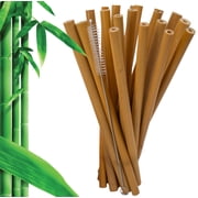 Biodegradable Bamboo Straws 10pc Set with Cleaning Brush   Eco-Friendly, Reusable, Compostable, and Plastic-Free Drinking Straw