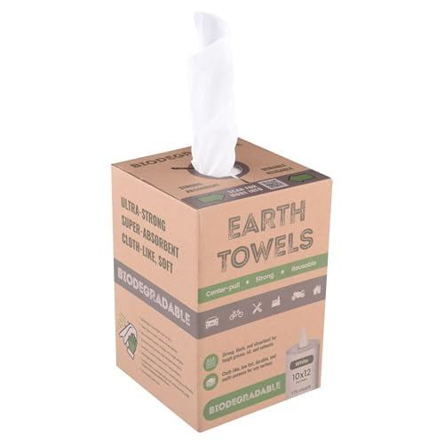Biodegradable Center Pull Shop Towels (175 Count) Disposable Cleaning Towels, 100% Cellulose, Absorbent Low Lint Cleaning Wipes, Plastic-Free & Recyclable Box, White 10 inch x 12 inch
