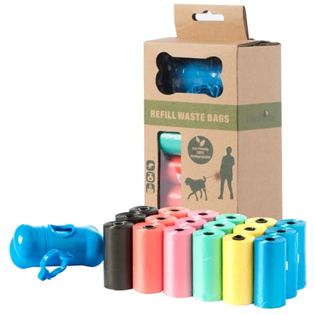 Biodegradable Colorful Unscented Pet Waste Bags with Dispenser and Leash Clip, Unscented Dog Poop Bags, 19 Refill Rolls, 380 Bag Count