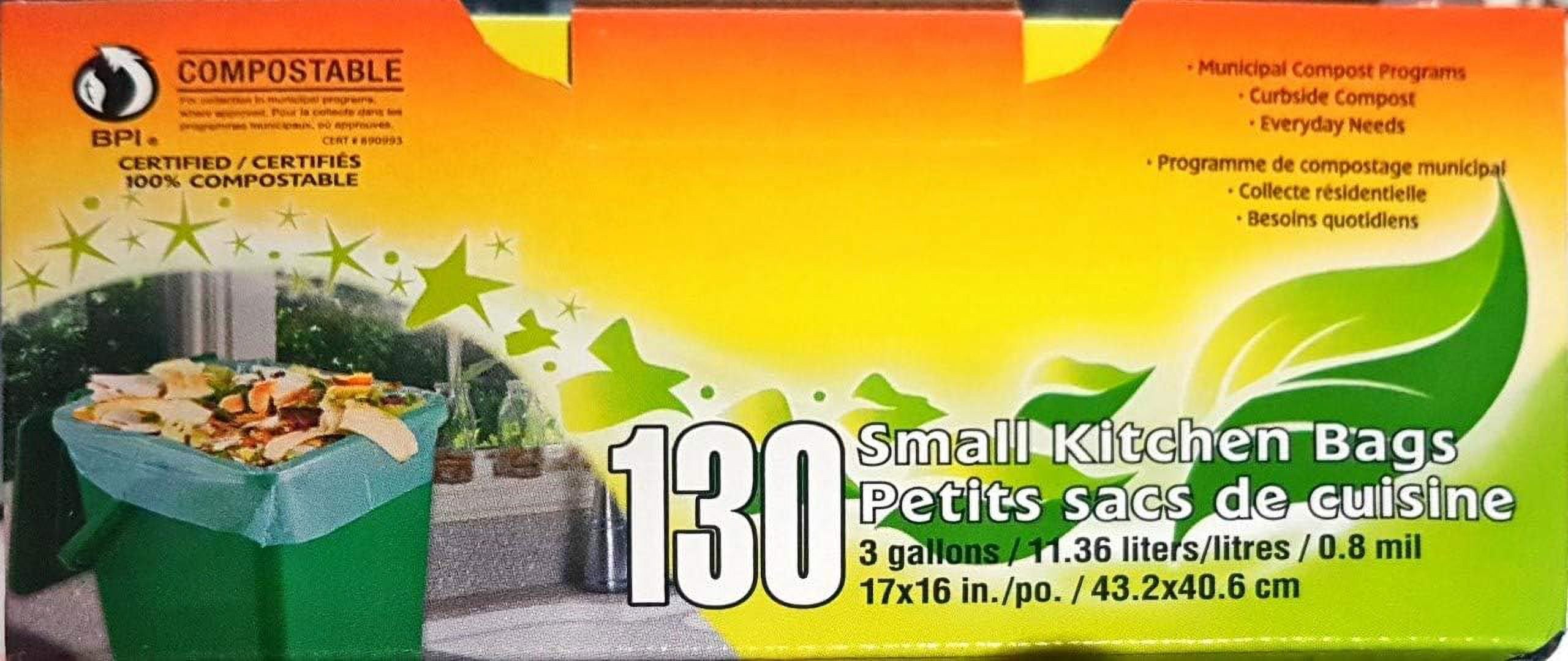 Biodegradable Compostable Kitchen Bag And Liner (3 Gallon, 130 Count