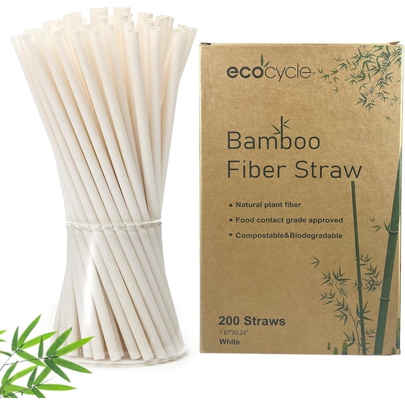 Biodegradable Disposable Bamboo Fiber Straws- 200pcs | 7.8'' Inch | Compostable and Biodegradble