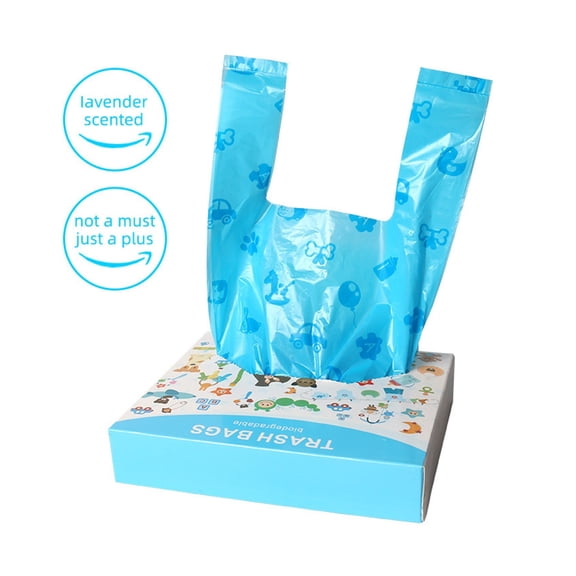 Biodegradable Disposable Waste Sacks, Handle Design Portable Diaper Trash Bags for Outdoor Travel, 100 Count