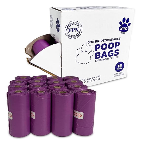 FPN Dog Poop Bags – 16 Rolls (240 Bags), 13″ x 9″, Fits Most Dispensers – Eco-Friendly, Leak-Resistant & Earth-Friendly Pet Waste Bags (Lavender)