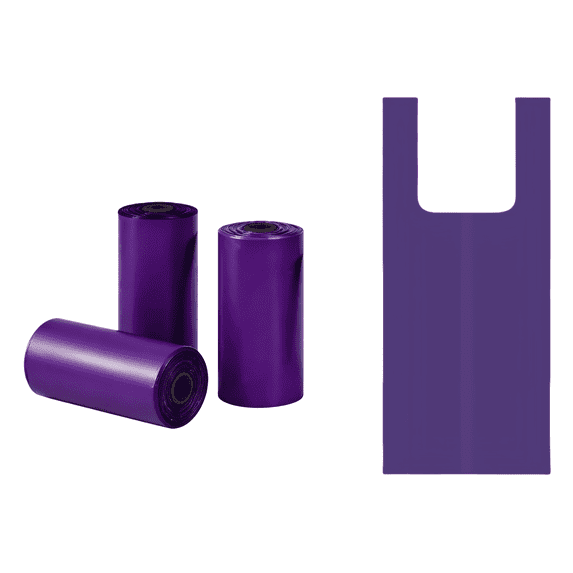 Biodegradable Dog Waste Bags with Easy-Tie Handles,Leak-proof and Extra Thick Poop Bags for Cats, Dog Poop Waste Bags with Leash Tie,3 Pack of 15, 45 Count(Purple, 3 Rolls)