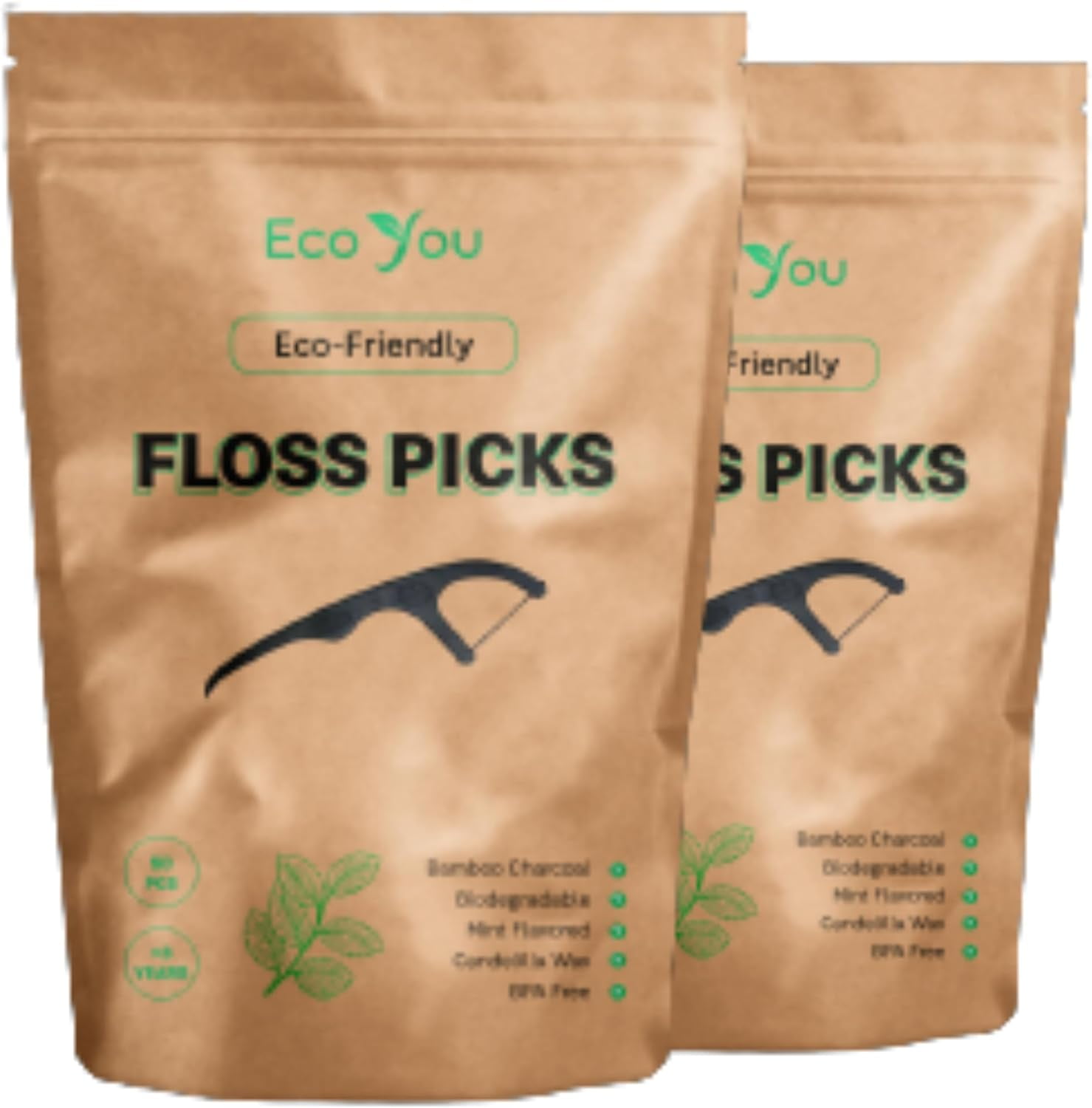 Biodegradable Floss Picks 100 Count (2 Pack) EcoFriendly Bamboo