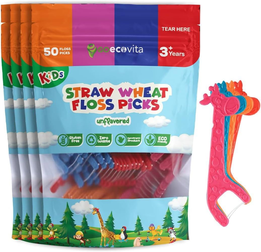 Biodegradable Kids Flossers - TSF6Unflavored Dental Floss Picks for Children | Fluoride & Plastic-Free | Colorful & Fun Animal Floss Sticks | Eco Friendly, Vegan, Natural (200 Pack, Unflavored)