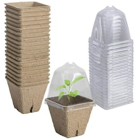 Biodegradable Nursery Pots with Humidity Dome 10Pcs - 2.3 Inch Square Seeding Starter Pot for Planting, Peat Pots for Seedlings
