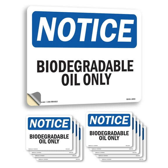 Biodegradable Oil Only OSHA Notice Vinyl Decal Label 7 Inch x 5 Inch - 10 Pack