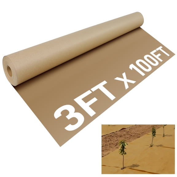 Biodegradable Paper Weed Barrier 3 x 100 Ft, Garden Landscape Fabric for Weed Control, Thick Kraft Paper Mulch Roll Weed Blocker for Lawn and Landscaping