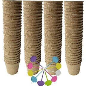 Biodegradable Peat Pots for seedlings, 100 Pack Plant Seed Starter Pots Kit, 2.4inch Succulent Planter Nursery Pots with 10 Plant Markers, Garden Germination Kits