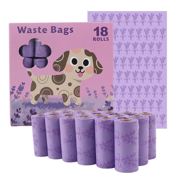 Biodegradable Pet Waste Bags, 18 Rolls (270 Count), Purple Flat Top, Boxed, 1.3-mil Thickness - Eco-Friendly, Durable, Easy-to-Use Flat Top Design, Organized Boxed Storage - For Dogs, Puppies, Outdoo