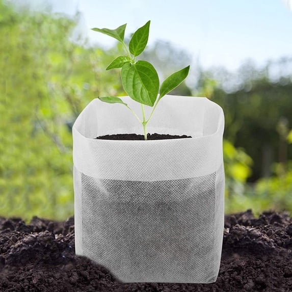Biodegradable Plant Pots, 8X10 In, 1.7X3inFilled Dimension, Plant Nursery Pots, SoilforSeed Starting, Container Garden, White Bags, 100 Pc