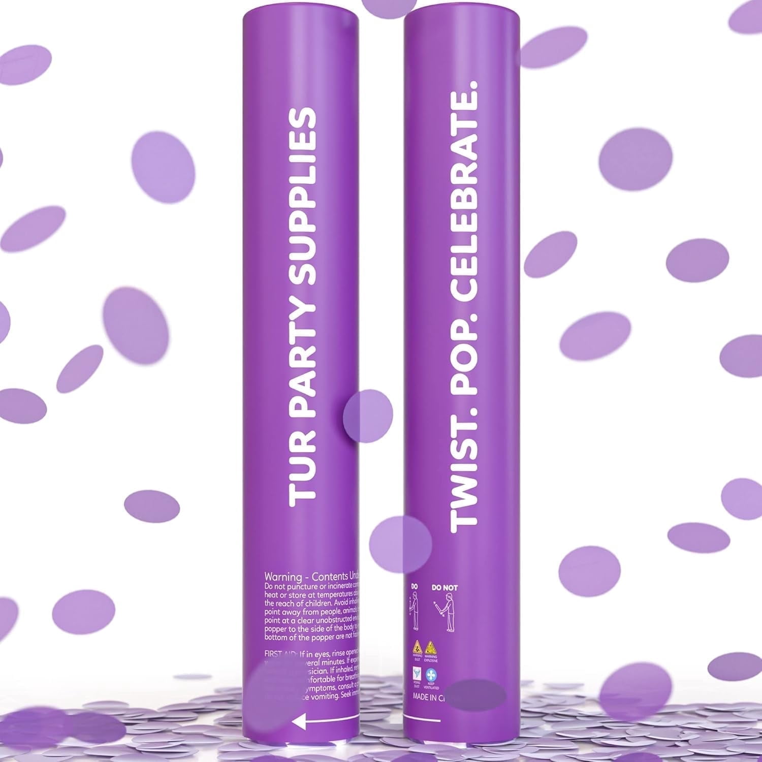 TUR Purple Confetti Cannons Biodegradable 2 Pack, Confetti Poppers for
