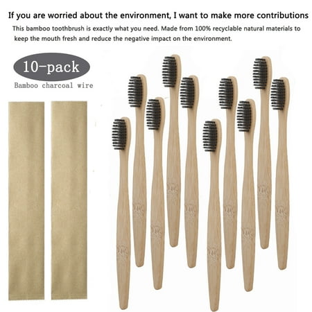 Biodegradable Reusable Bamboo Toothbrushes, Bamboo Toothbrush made from Natural wooden and Eco-Friendly BPA Free Bristles, 10 pack