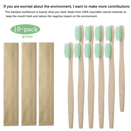 Biodegradable Reusable Bamboo Toothbrushes, Bamboo Toothbrush made from Natural wooden and Eco-Friendly BPA Free Bristles, 10 pack