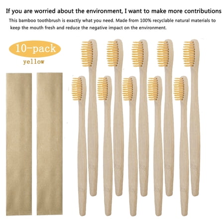 Biodegradable Reusable Bamboo Toothbrushes, Bamboo Toothbrush made from Natural wooden and Eco-Friendly BPA Free Bristles, 10 pack