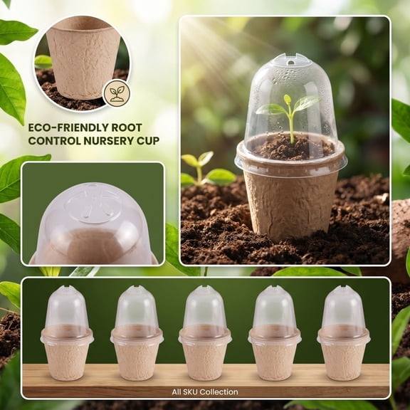Biodegradable Root Control Seedling Cup, 2.4 Inch Round Paper Pot with Ventilation Lid, Nursery Pot for Plant Propagation