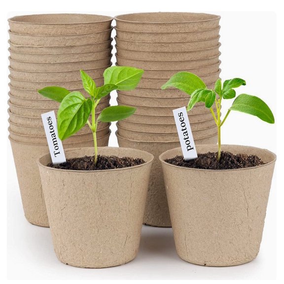 Biodegradable Seed Germination Pots - 50 -pcs 6x6cm with Plant Labels