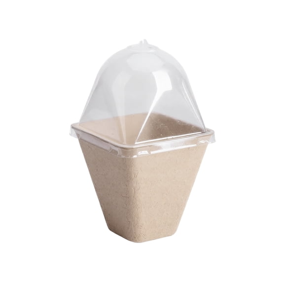 Biodegradable Seedling Pot with Ventilated Dome Lid Square Shape 8cm with Central Drainage Hole for Controlled Root Growth