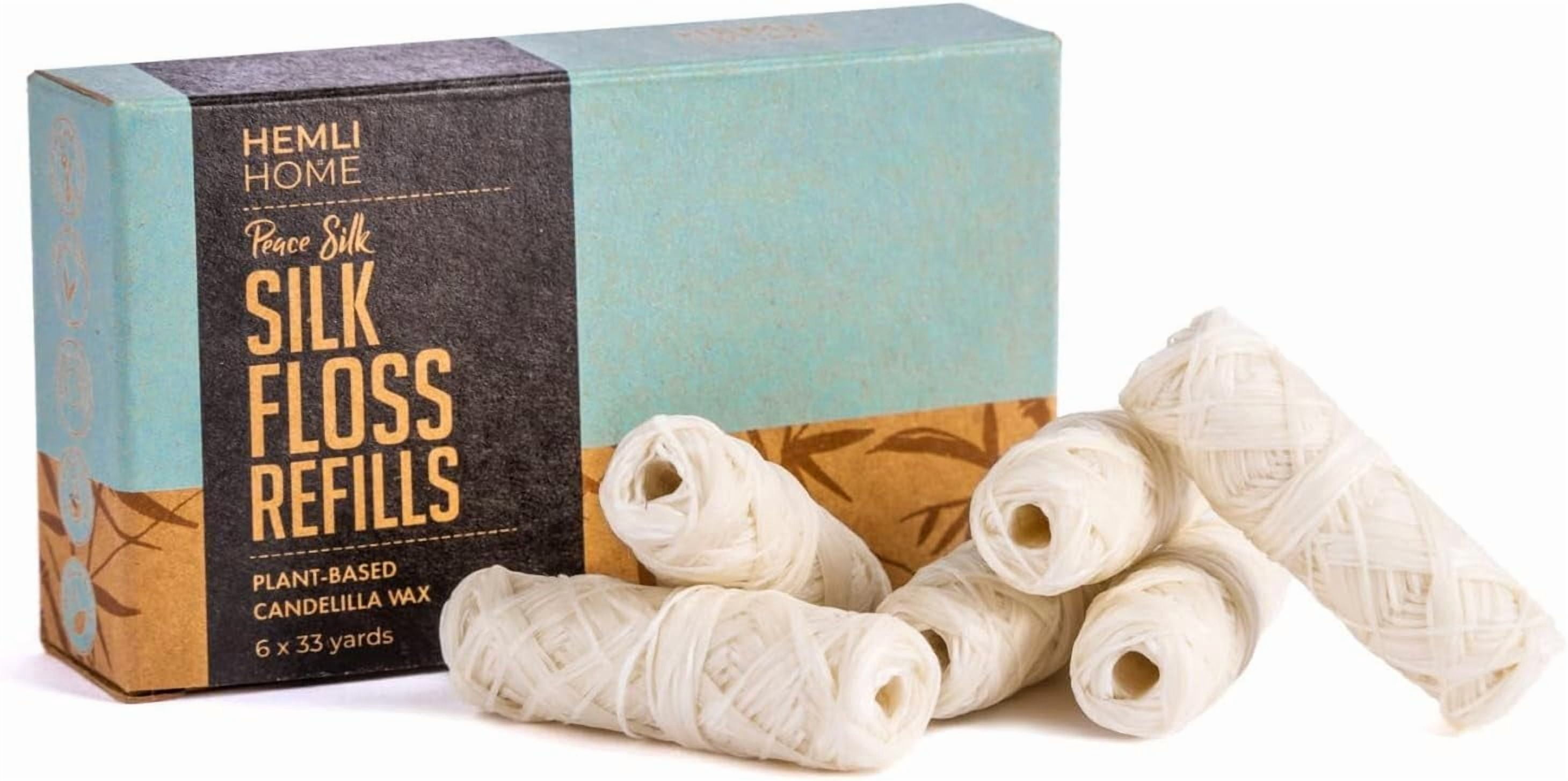 Biodegradable Silk Dental Floss Refill - Six Pack Organic Natural Floss Refillable Compostable Peace Refills 6 x 33 Yards Eco-Friendly Mint Candelilla Wax