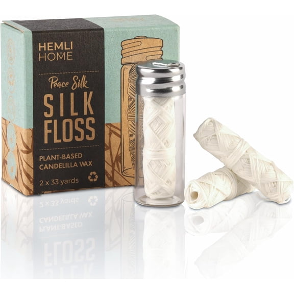 Biodegradable Silk Dental Floss with Refillable Glass Container, Compostable 3-Pack, Natural Silk Spool Eco-Friendly Zero Waste Oral Care, Mint Flavored