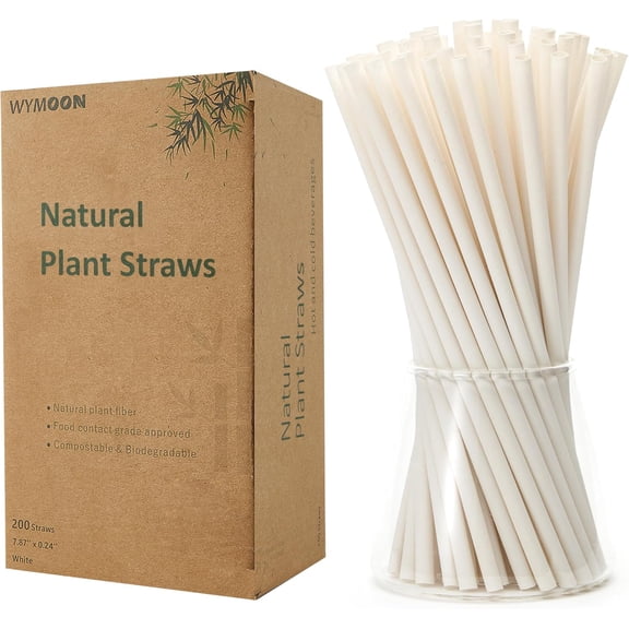 Biodegradable Straws made of Natural Plant | 200 PCS 7.8'' Compostable Eco-Friendly Drinking Straws Disposable | Durable for Hot & Cold Drinks