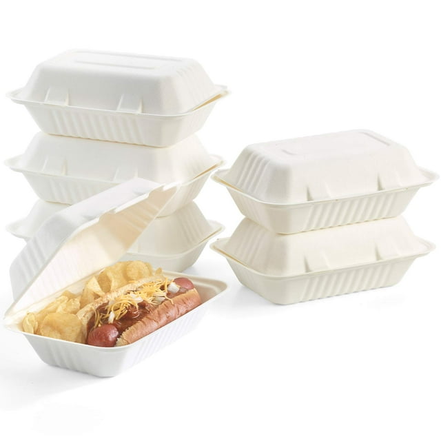 Biodegradable To Go Food Containers, Hinged Disposable Take Away Food
