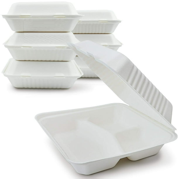 Biodegradable To Go Food Containers, Hinged Disposable Take Away Food