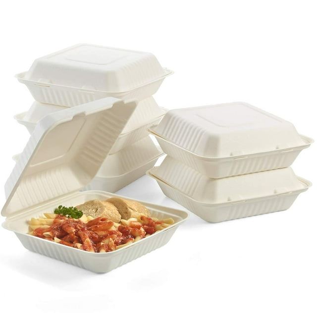 Biodegradable To Go Food Containers, Hinged Disposable Take Away Food