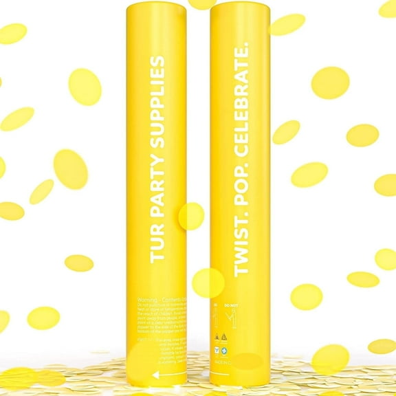 Biodegradable Yellow Confetti Poppers Cannon 2 Pack, 12-Inch Party Poppers, Launches Up to 25 Feet, Eco-Friendly Celebration Supplies by TUR Party Supplies