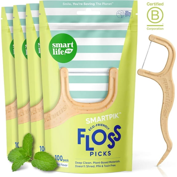 Biodegradable dental floss picks - eco-friendly handle, 200 wheat straw toothpicks