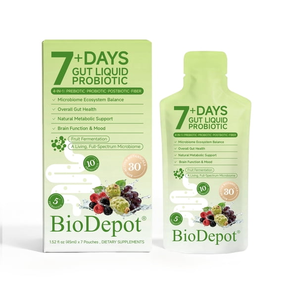 Biodepot 7 Day Liquid Probiotic Cleanse Sachets, Prebiotic Probiotic Postbiotic Supplement for Women & Men, 10 Strains, Microbiome Balance, Digestive & Gut Health, Bloating & Detox Support, Vegan