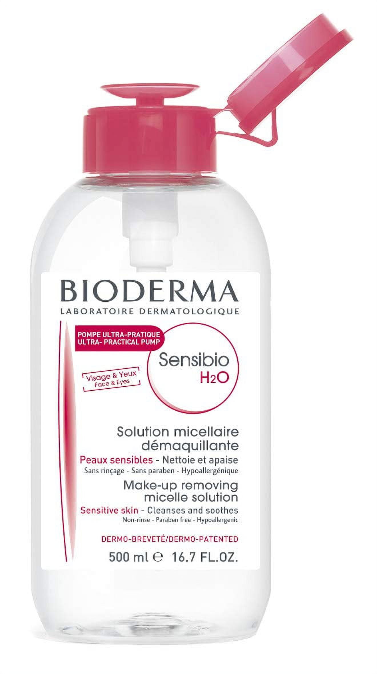 Bioderma Sensibio H2O Soothing Micellar Cleansing Water and Makeup Removing Solution for Sensitive Skin - Face and Eyes - Reversed Pump 16.7 fl.oz. image