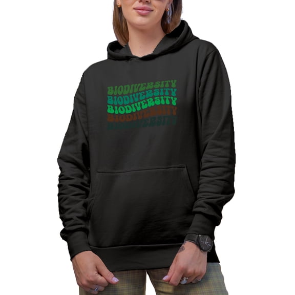 Biodiversity, Biology or Biologist & Science or Scientist Themed, Groovy Retro Wavy Text Merch Gift, Black Hooded Sweatshirt or Hoodie, Small