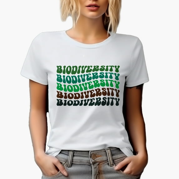 Biodiversity, Biology or Science Term, Groovy Retro Wavy Text Merch Gift, White T-Shirt, Medium