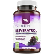 Biodora Resveratrol 1600mg, Trans-Resveratrol Supplement, Green Tea, Quercetin, 180 Capsule